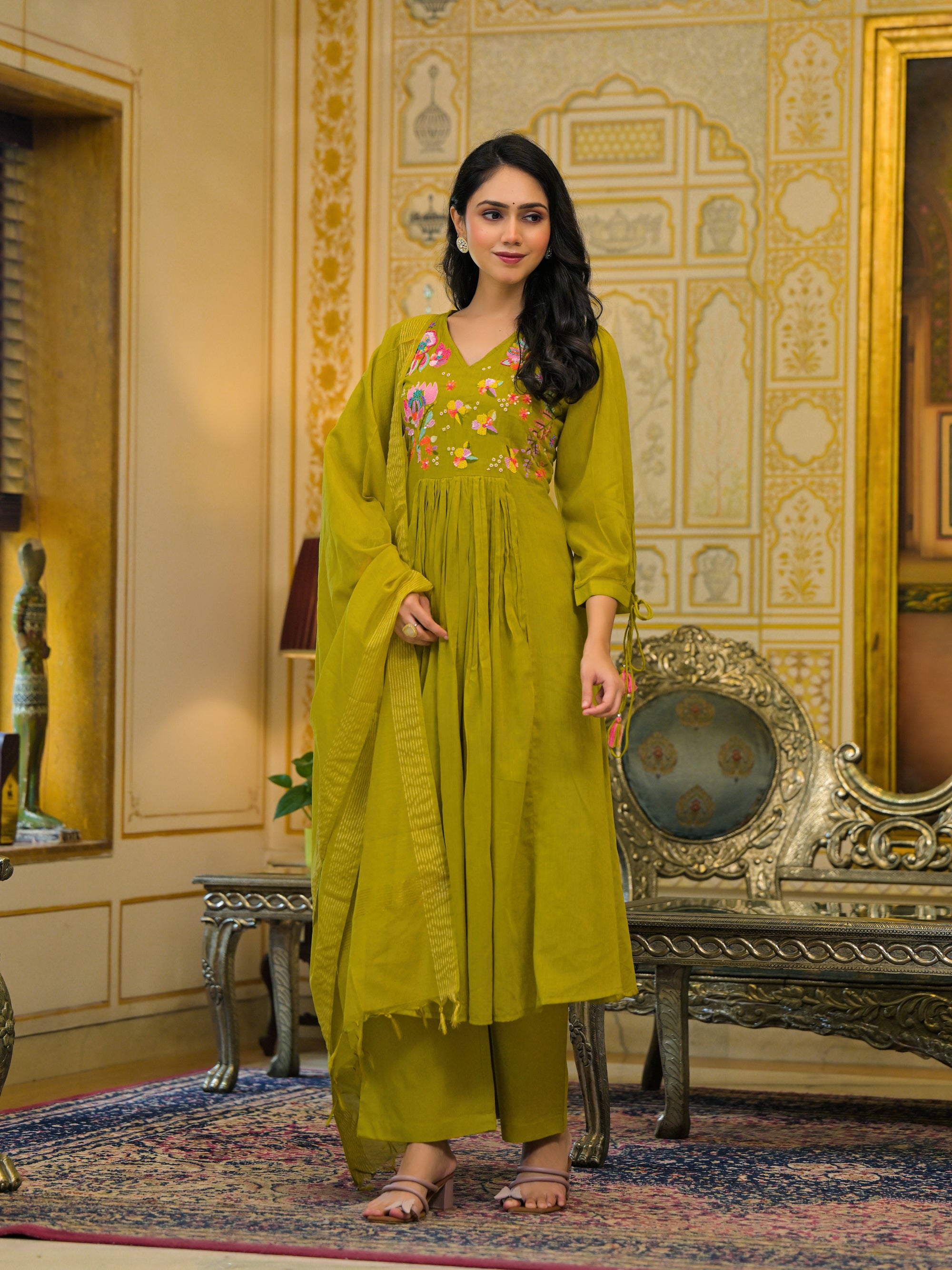 Olive green malchanderi suit set