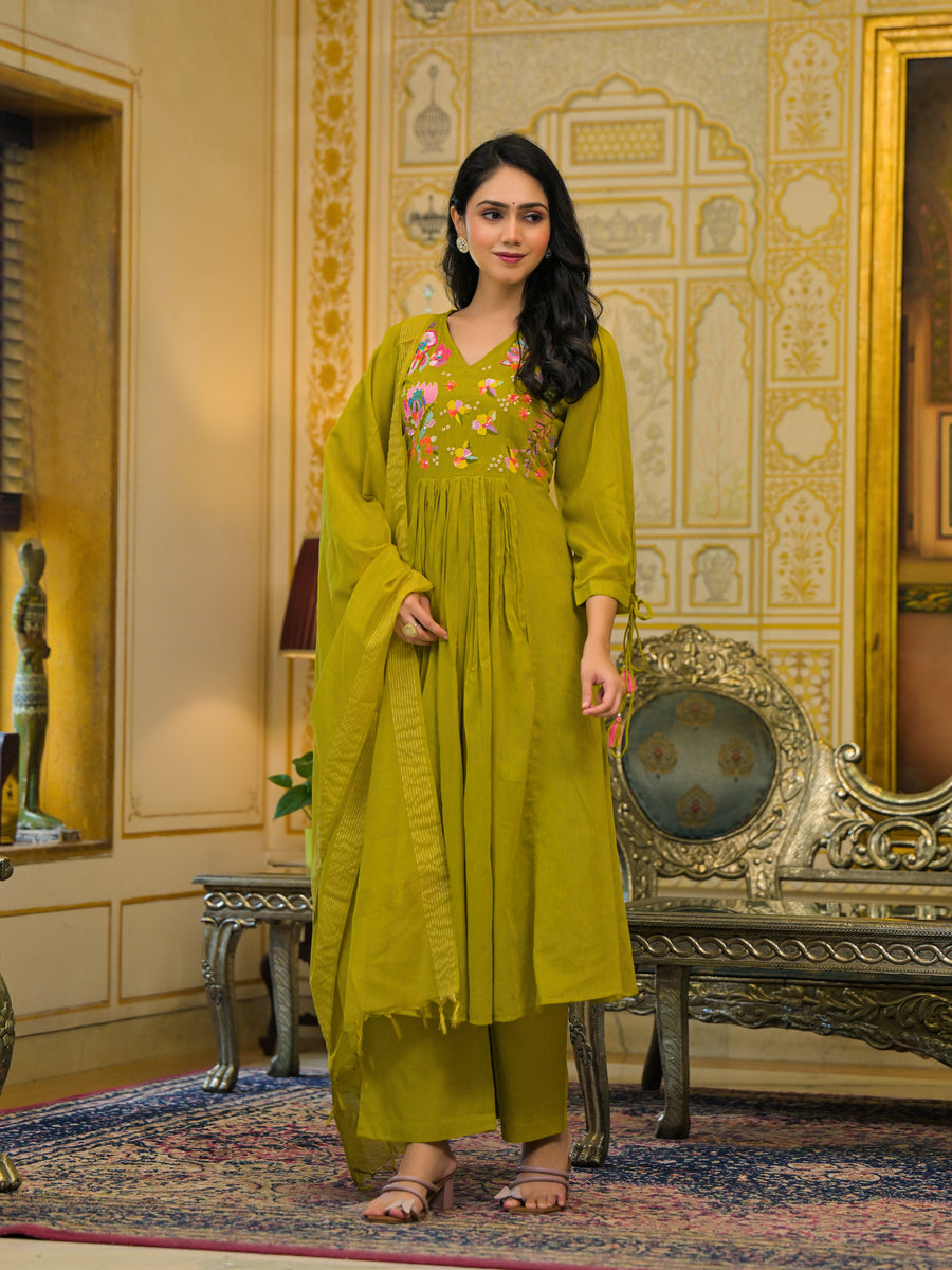 Olive green malchanderi suit set