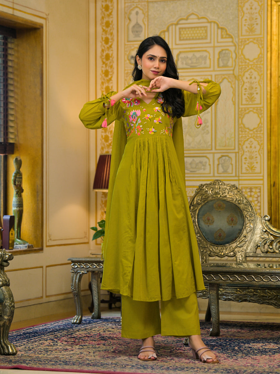 Olive green malchanderi suit set
