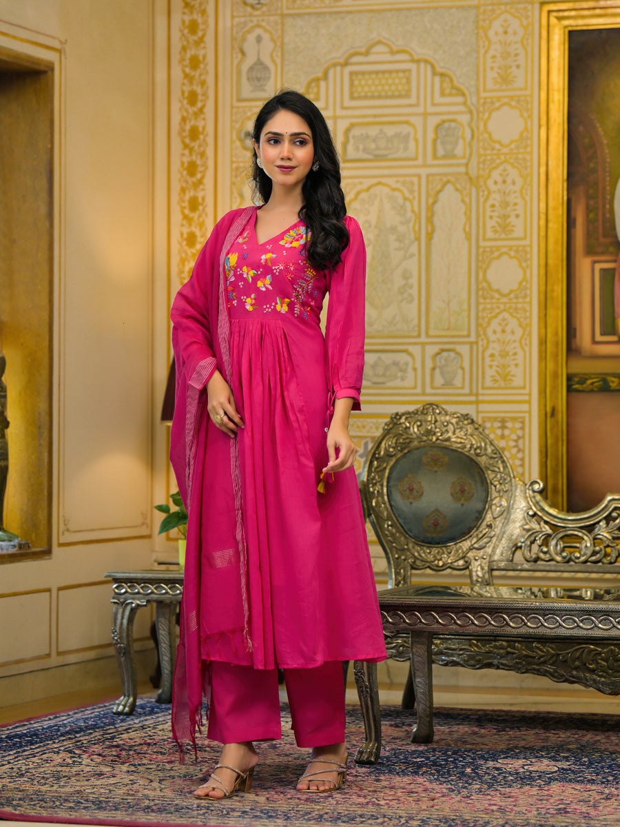 Magenta pink malchanderi suit set