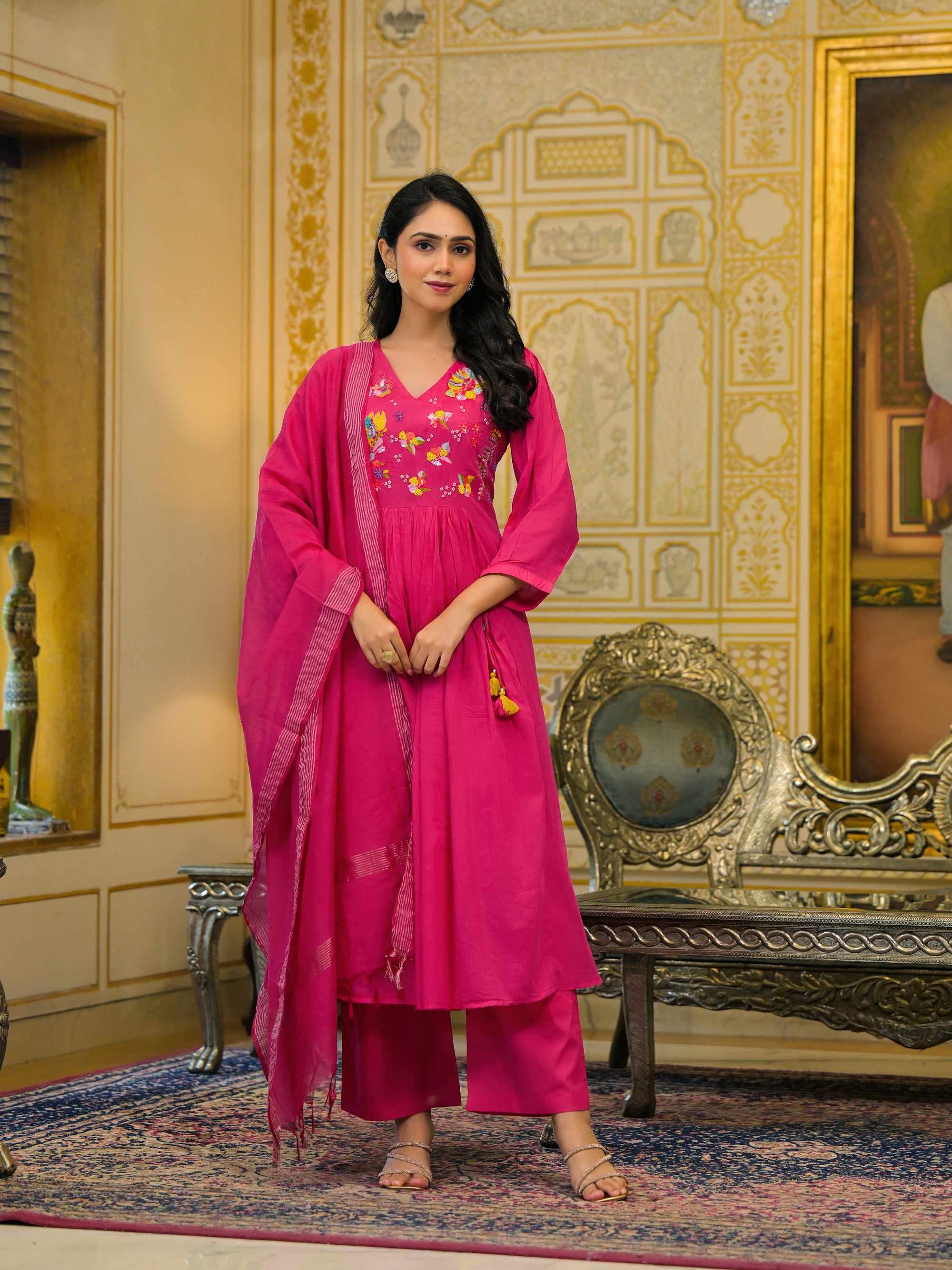 Magenta pink malchanderi suit set