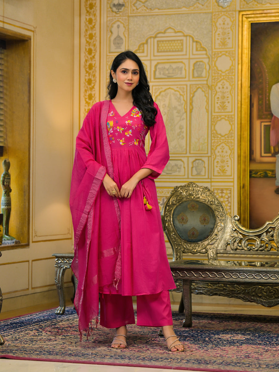 Magenta pink malchanderi suit set