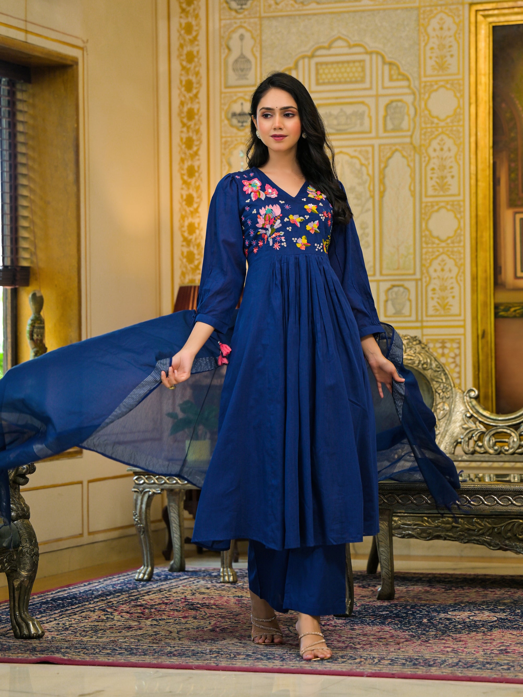 Navy blue malchanderi suit set