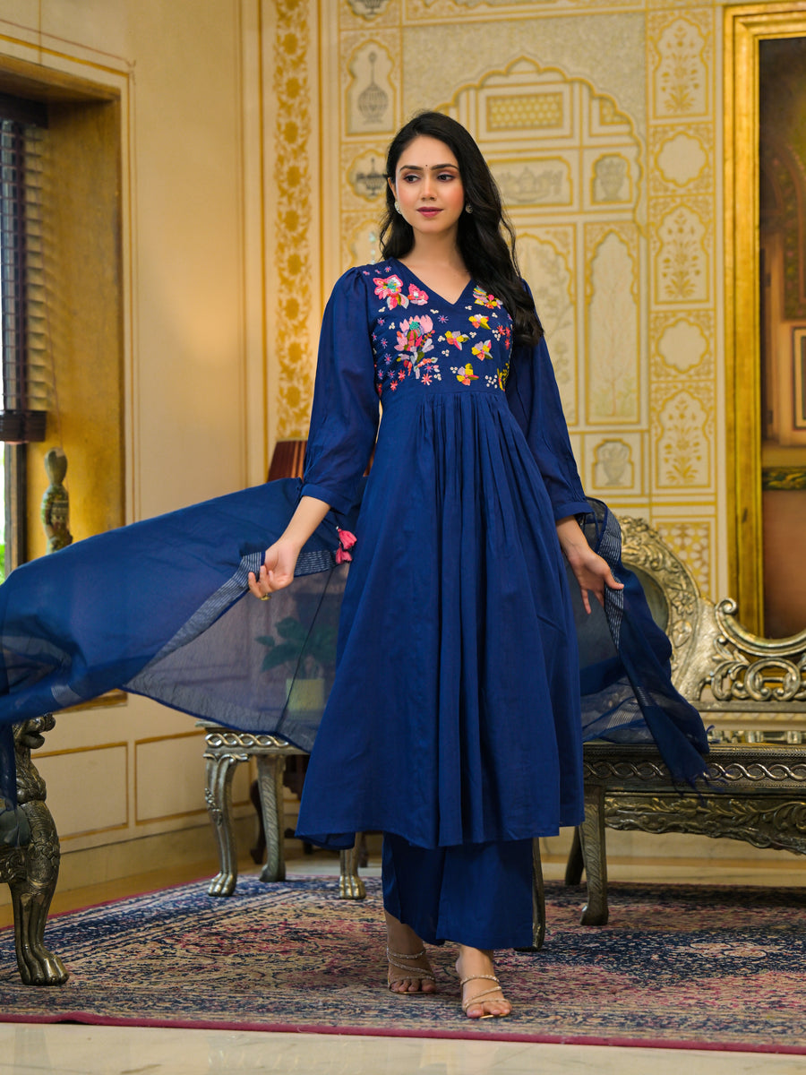 Navy blue malchanderi suit set
