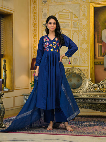 Navy blue malchanderi suit set