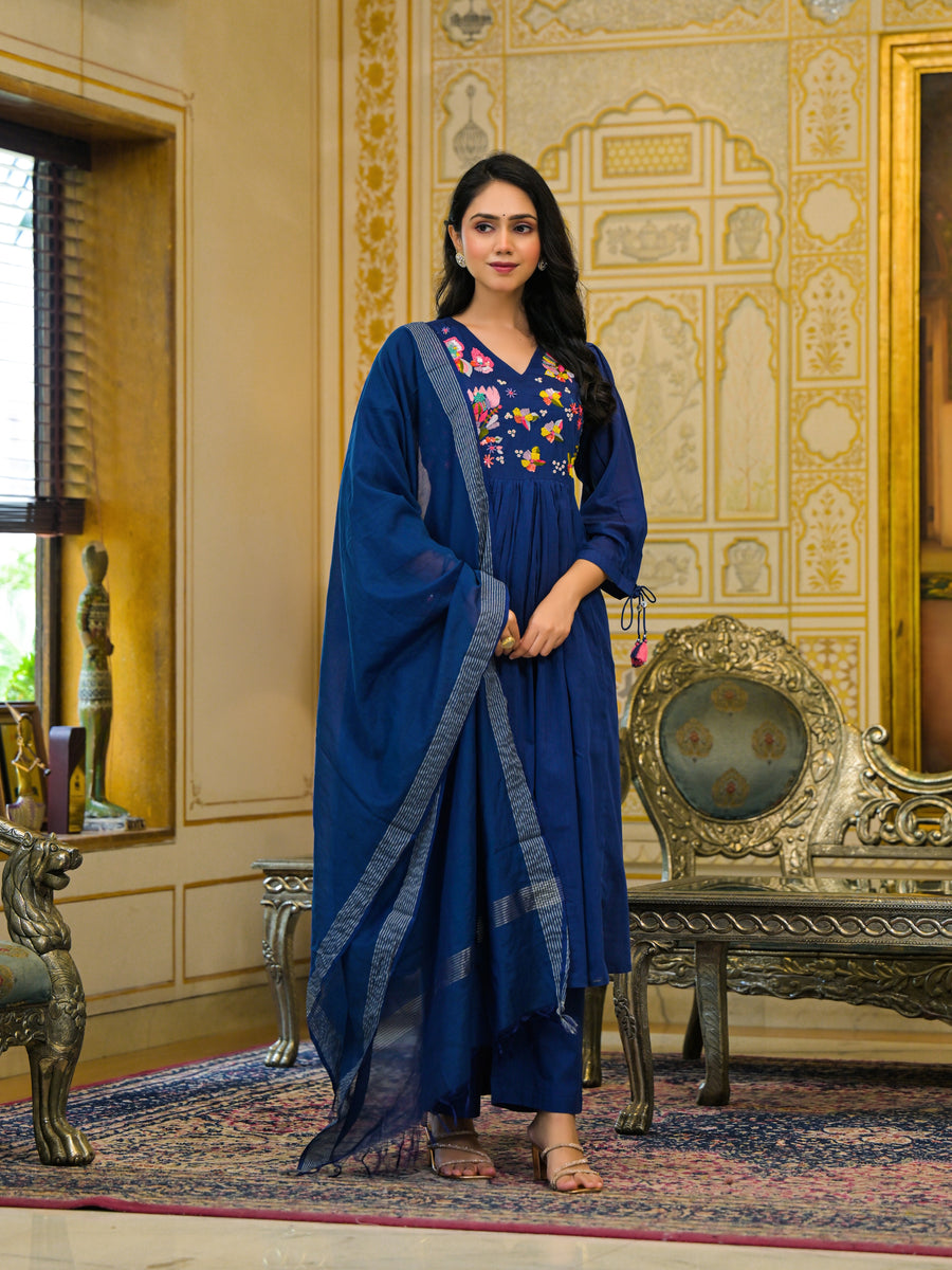 Navy blue malchanderi suit set