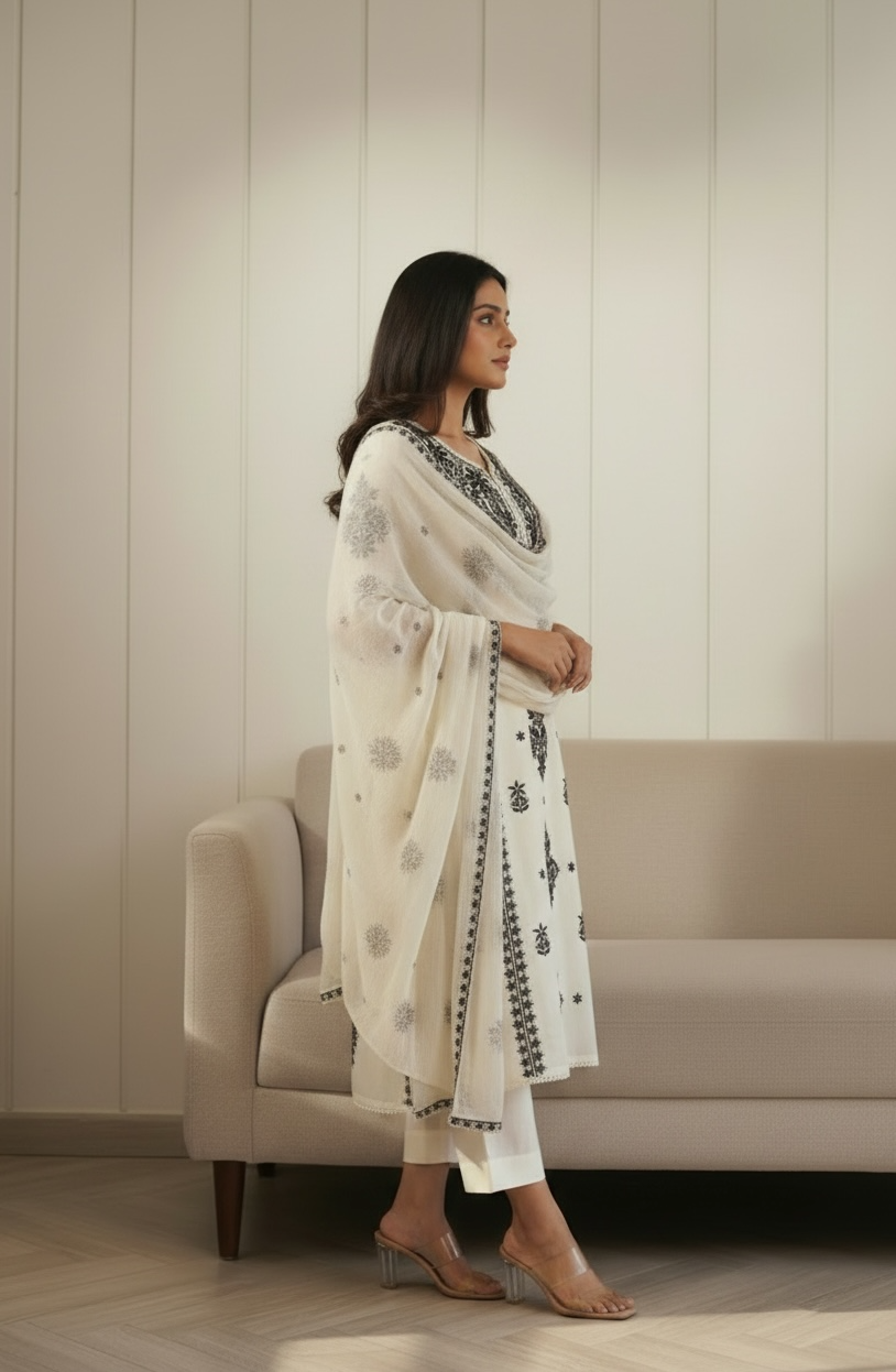 Black &amp; White Chikankari Suit Set