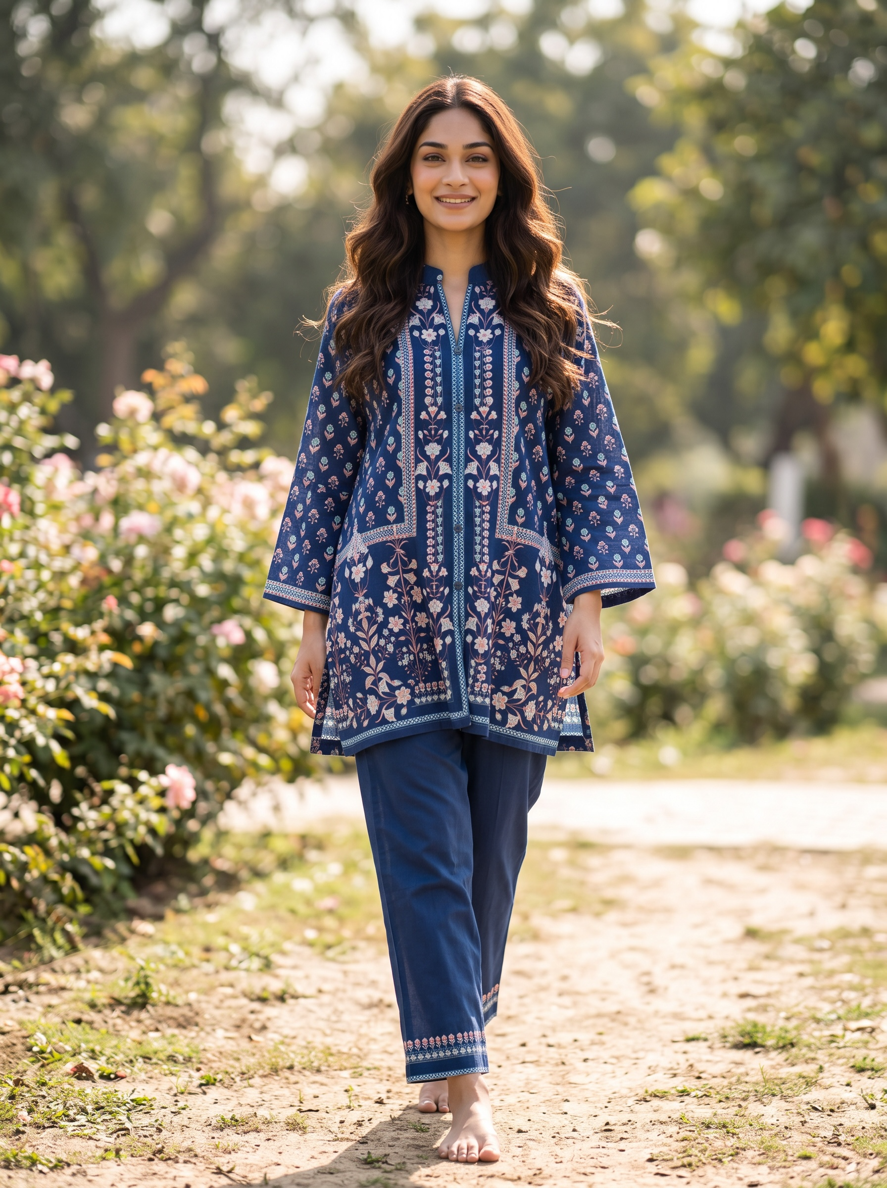 Navy Blue Boota Printed Cord Set