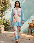 Sky Blue Border Printed Cord Set