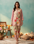 Peach Red Floral Printed Cord Set