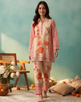 Peach Orange Floral Printed Cord Set