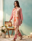 Peach Orange Floral Printed Cord Set