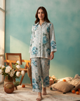 Mint Blue Floral Printed Cord Set