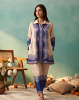 Peach & Navy Paisley Printed Cord Set