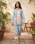 Pastel Blue Floral Printed Cord Set