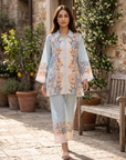 Pastel Blue Floral Printed Cord Set