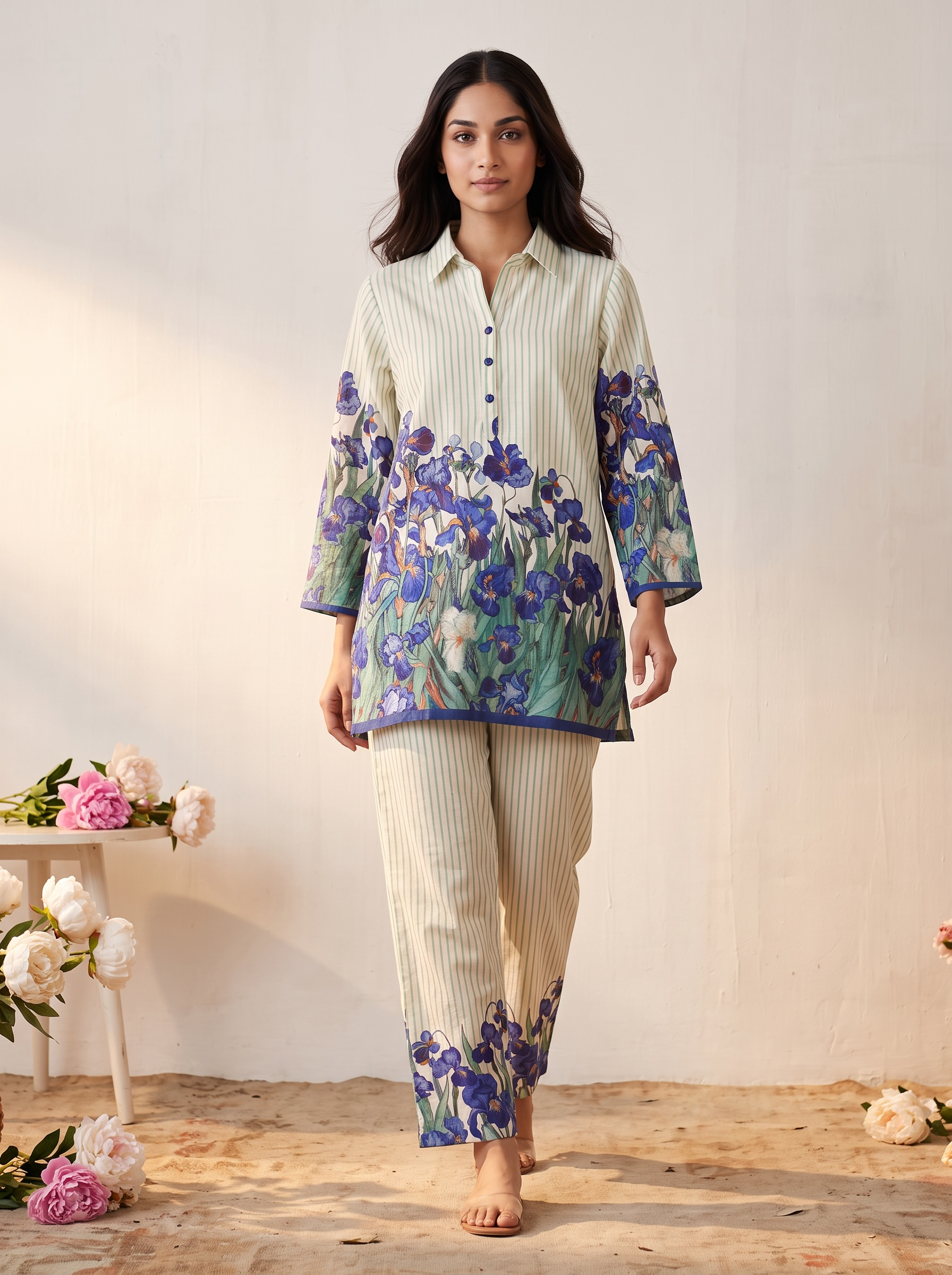 Blue Iris Bloom Printed Cord Set