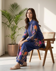 Navy Blue Floral Printed Cord Set