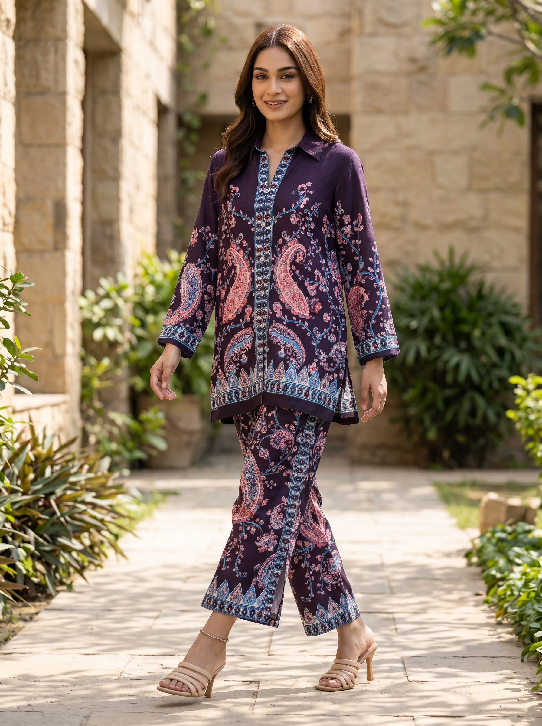Purple Paisley Grace Printed Cord Set