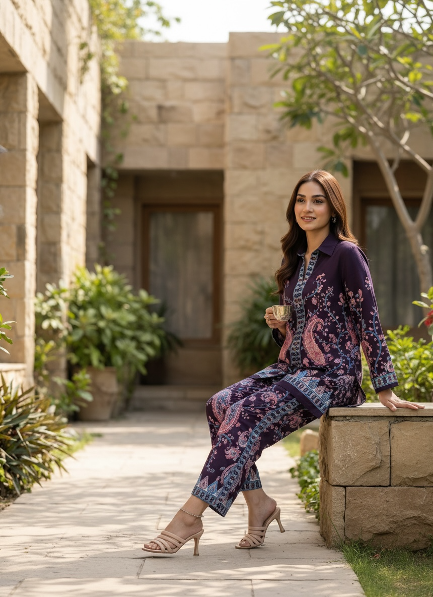 Purple Paisley Grace Printed Cord Set