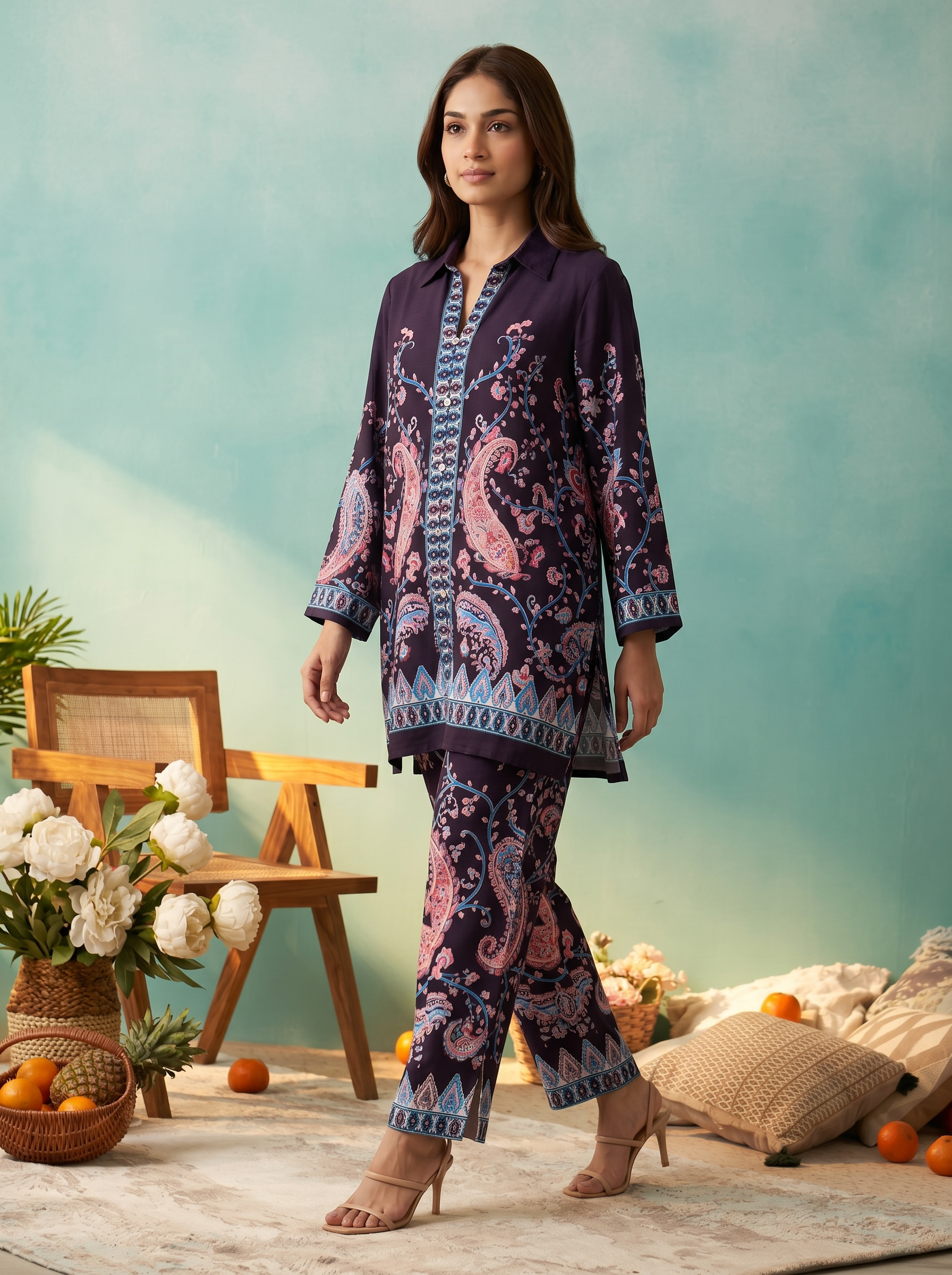 Purple Paisley Grace Printed Cord Set