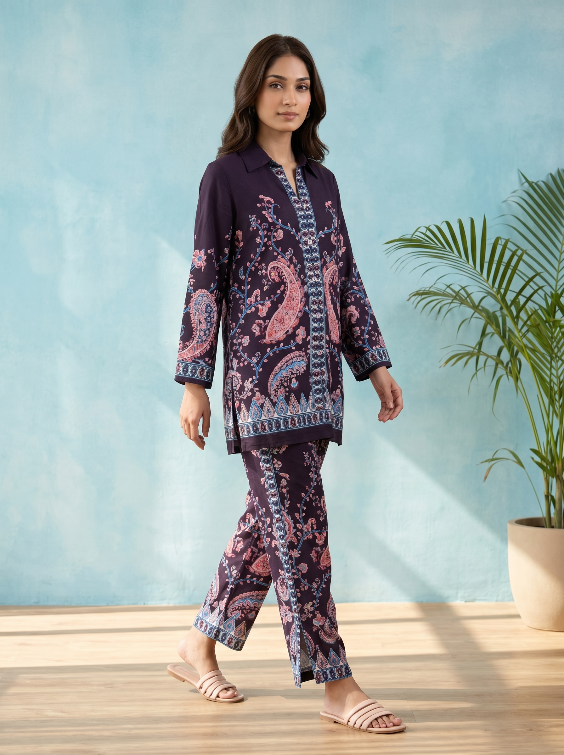 Purple Paisley Grace Printed Cord Set
