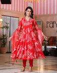 Red elegance floral suit set