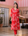 Red elegance floral suit set