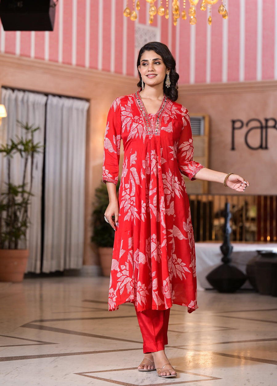 Red elegance floral suit set