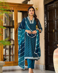 Navy blue lehariya suit set.