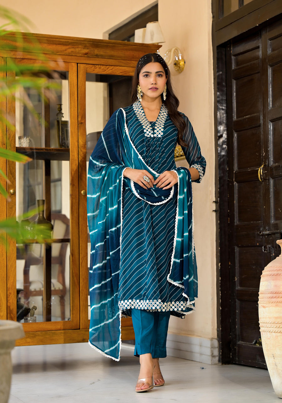 Navy blue lehariya suit set.