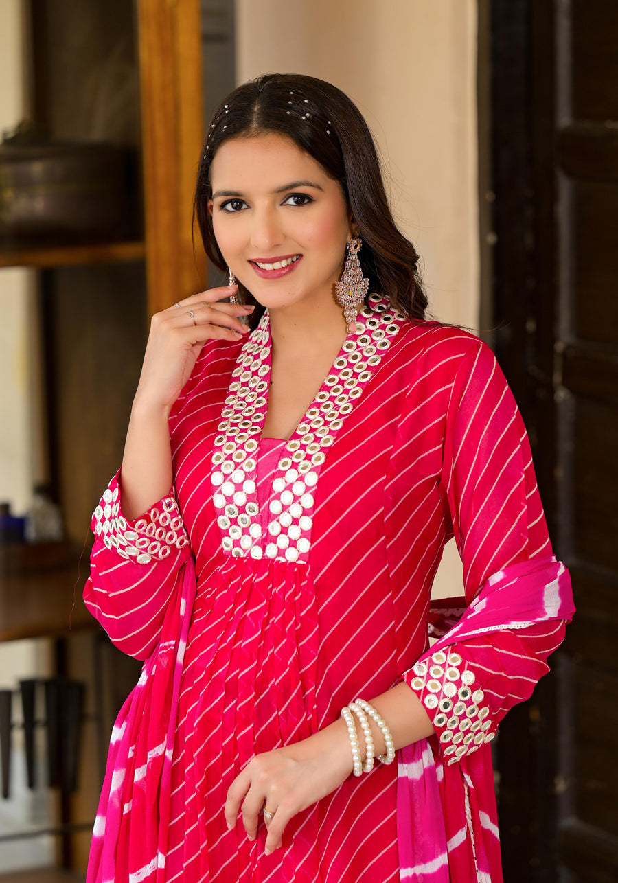 Rani Pink lehariya suit set