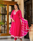 Rani Pink lehariya suit set