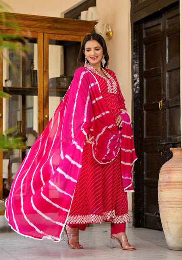 Rani Pink lehariya suit set