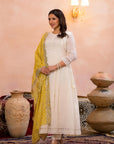 Pearl white bandhej suit set (Mustard)