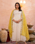 Pearl white bandhej suit set (Mustard)