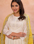 Pearl white bandhej suit set (Mustard)