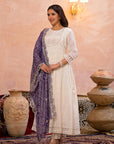 Pearl white bandhej suit set (purple)