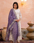 Pearl white bandhej suit set (purple)