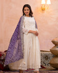 Pearl white bandhej suit set (purple)