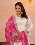 Pearl white bandhej suit set (pink)