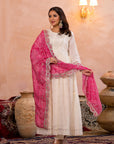 Pearl white bandhej suit set (pink)