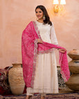 Pearl white bandhej suit set (pink)