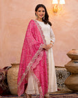 Pearl white bandhej suit set (pink)