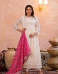 Pearl white bandhej suit set (pink)