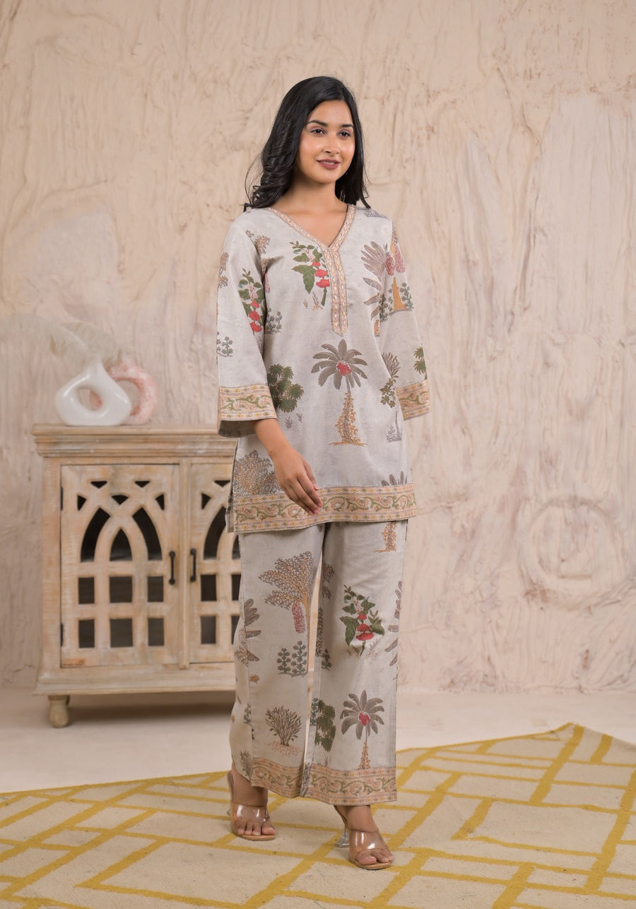 Grey mustard floral co-ord set