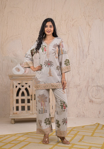 Grey mustard floral co-ord set