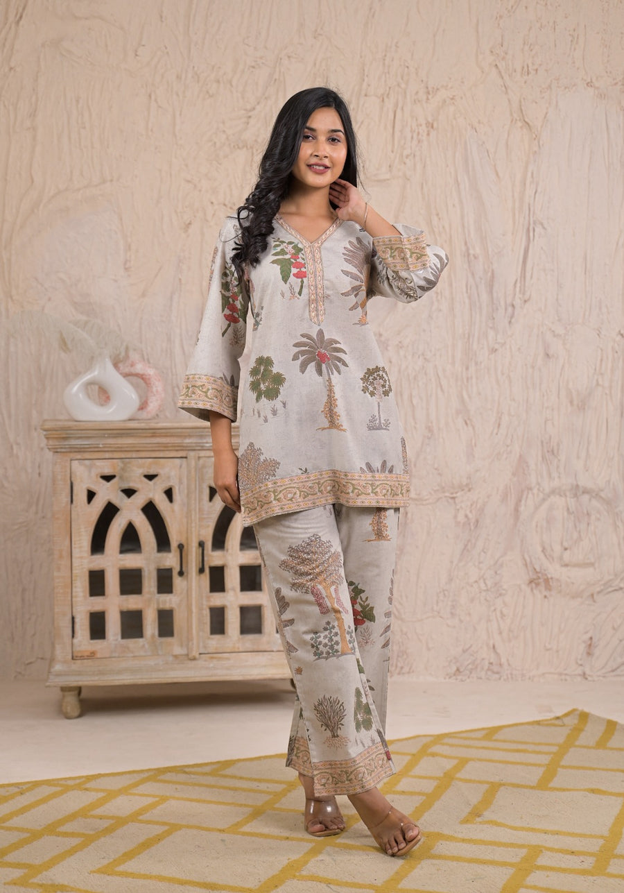 Grey mustard floral co-ord set