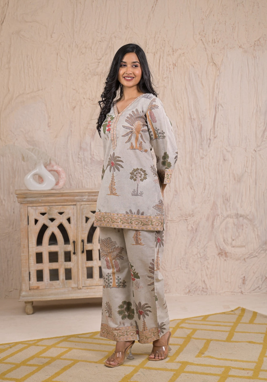 Grey mustard floral co-ord set