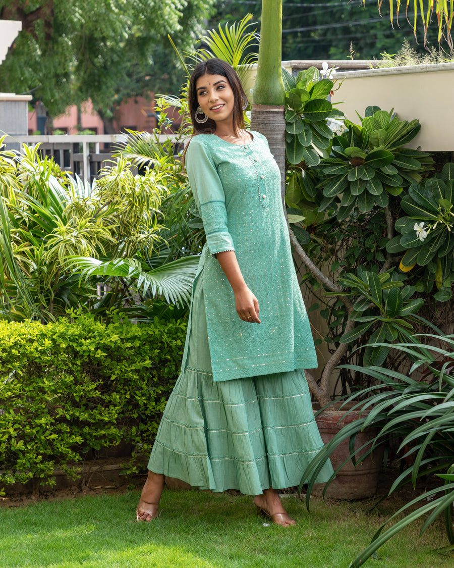 Pistachio green Embroidered kurta set